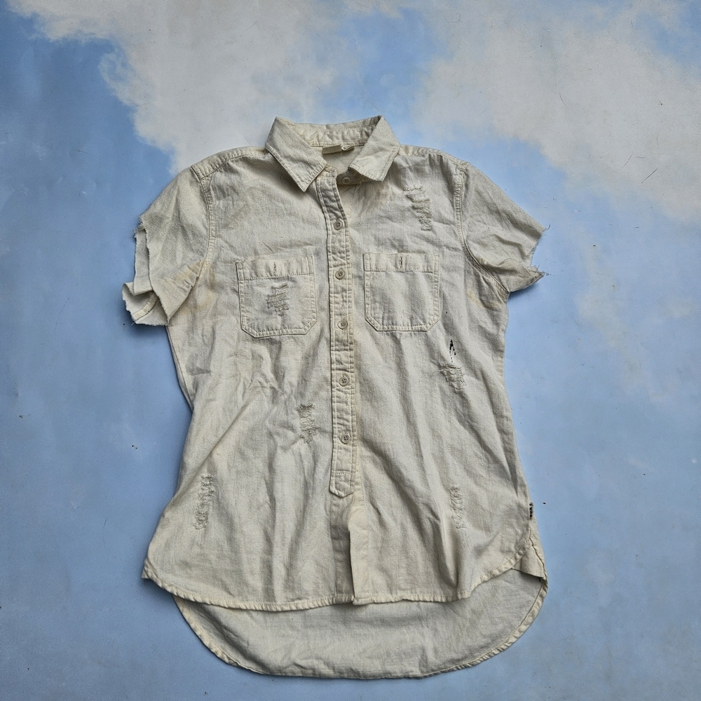 Womens Surf Roxy Cream Casual Shirt Reworked Work Shirt Mechanic Top